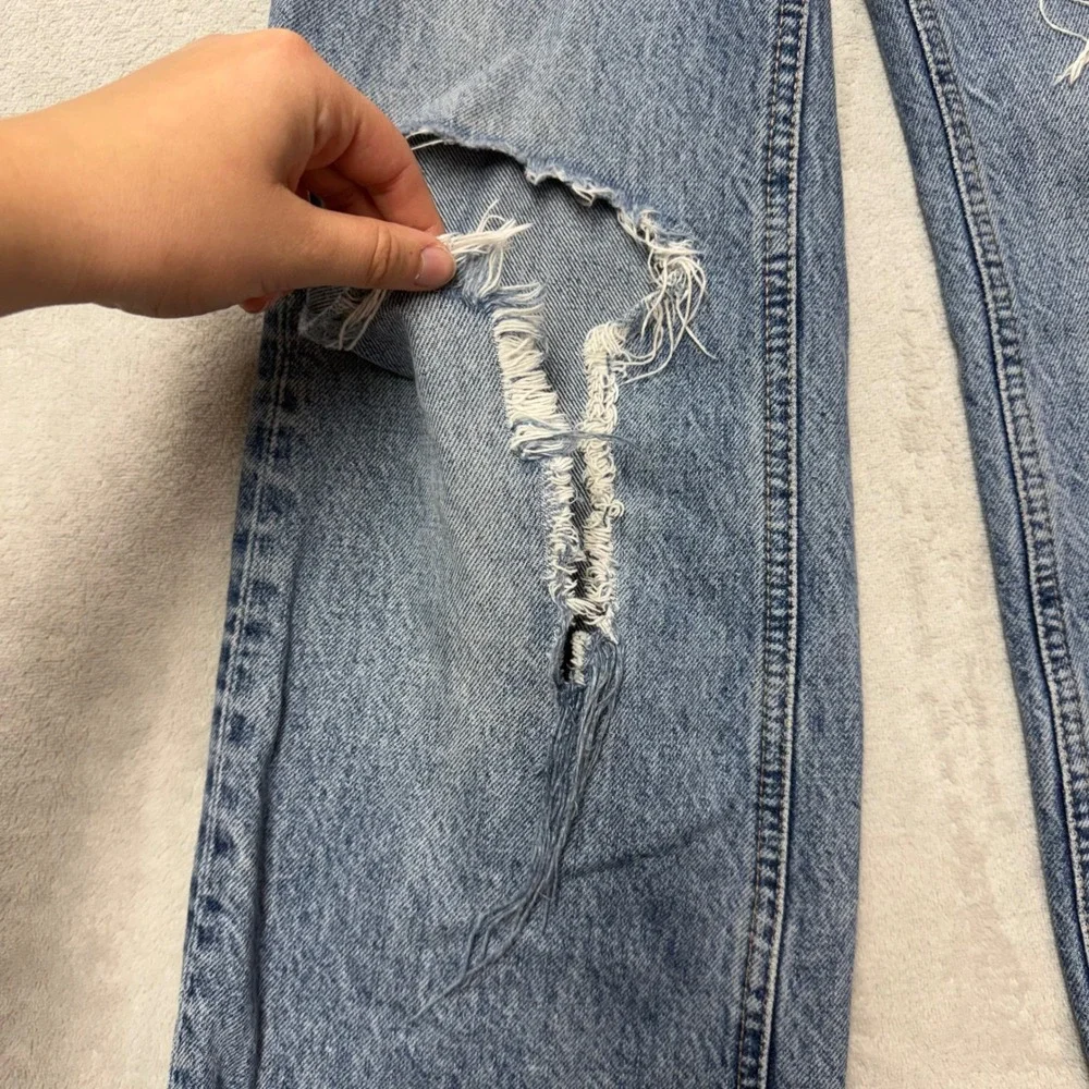 Zara High Waisted Wide Leg Distressed Jeans Light Wash Blue Size 0 24W